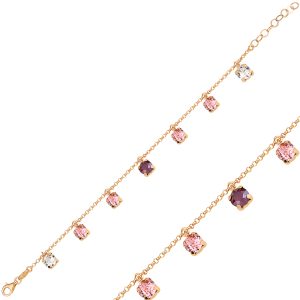 PEMBE SWAROVSKI TAŞLI SALLANTILI BİLEKLİK
