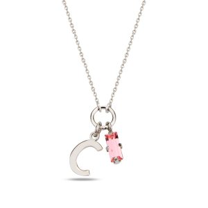 SPES PEMBE SILVER SWAROVSKI C HARF KOLYE - Görsel 1