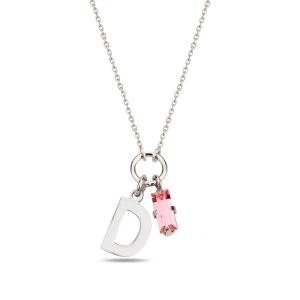 SPES PEMBE SILVER SWAROVSKI D HARF KOLYE - Görsel 1