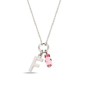 SPES PEMBE SILVER SWAROVSKI F HARF KOLYE - Görsel 1