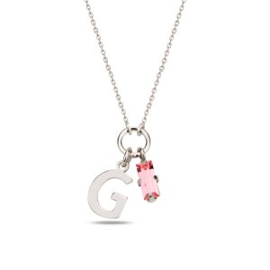 SPES PEMBE SILVER SWAROVSKI G HARF KOLYE - Görsel 1