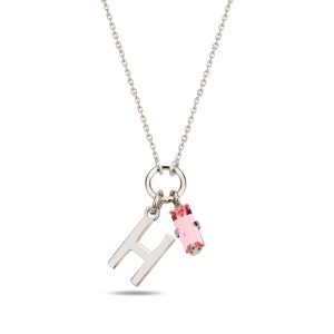SPES PEMBE SILVER SWAROVSKI H HARF KOLYE - Görsel 1