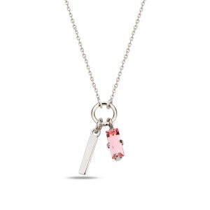 SPES PEMBE SILVER SWAROVSKI I HARF KOLYE - Görsel 1