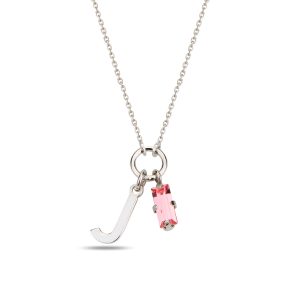 SPES PEMBE SILVER SWAROVSKI J HARF KOLYE - Görsel 1