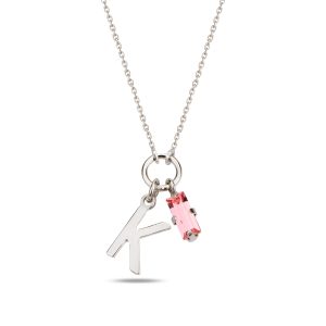 SPES PEMBE SILVER SWAROVSKI K HARF KOLYE - Görsel 1