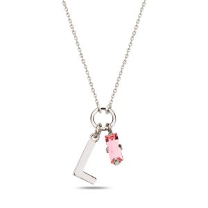 SPES PEMBE SILVER SWAROVSKI L HARF KOLYE - Görsel 1