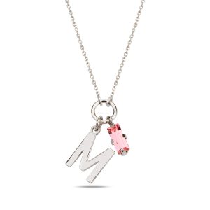 SPES PEMBE SILVER SWAROVSKI M HARF KOLYE - Görsel 1
