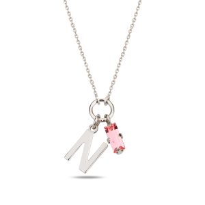 SPES PEMBE SILVER SWAROVSKI N HARF KOLYE - Görsel 1