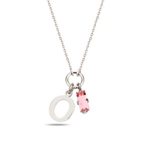 SPES PEMBE SILVER SWAROVSKI O HARF KOLYE - Görsel 1