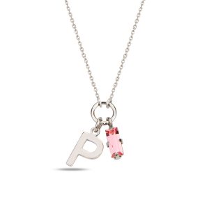 SPES PEMBE SILVER SWAROVSKI P HARF KOLYE - Görsel 1