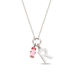 SPES PEMBE SILVER SWAROVSKI R HARF KOLYE - Görsel 1