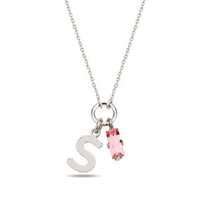 SPES PEMBE SILVER SWAROVSKI S HARF KOLYE - Görsel 1