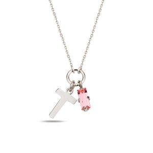 SPES PEMBE SILVER SWAROVSKI T HARF KOLYE - Görsel 1