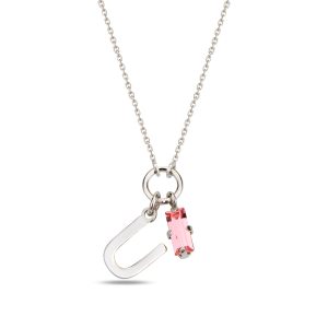 SPES PEMBE SILVER SWAROVSKI U HARF KOLYE - Görsel 1