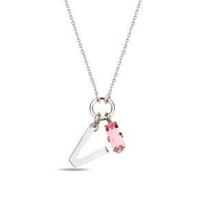 SPES PEMBE SILVER SWAROVSKI V HARF KOLYE - Görsel 1