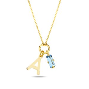 SPES MAVİ GOLD SWAROVSKI A HARF KOLYE