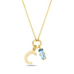 SPES MAVİ GOLD SWAROVSKI C HARF KOLYE