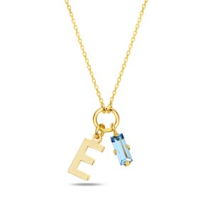 SPES MAVİ GOLD SWAROVSKI E HARF KOLYE