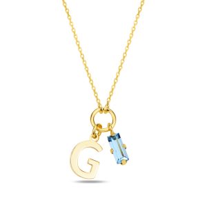 SPES MAVİ GOLD SWAROVSKI G HARF KOLYE