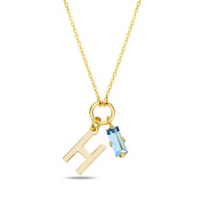 SPES MAVİ GOLD SWAROVSKI H HARF KOLYE