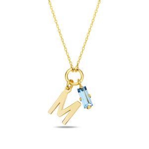 SPES MAVİ GOLD SWAROVSKI M HARF KOLYE