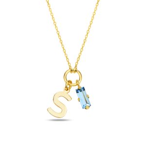 SPES MAVİ GOLD SWAROVSKI S HARF KOLYE