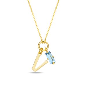 SPES MAVİ GOLD SWAROVSKI V HARF KOLYE