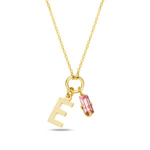 SPES PEMBE GOLD SWAROVSKI E HARF KOLYE