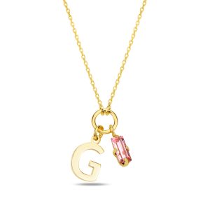 SPES PEMBE GOLD SWAROVSKI G HARF KOLYE - Görsel 1