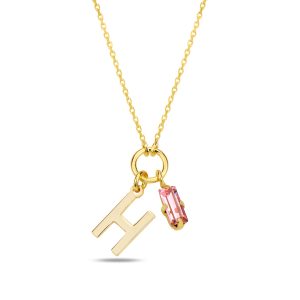 SPES PEMBE GOLD SWAROVSKI H HARF KOLYE - Görsel 1