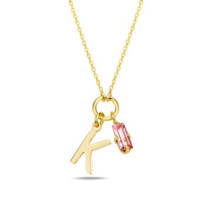 SPES PEMBE GOLD SWAROVSKI K HARF KOLYE - Görsel 1