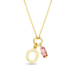 SPES PEMBE GOLD SWAROVSKI O HARF KOLYE - Görsel 1