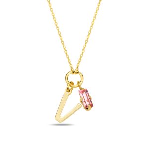 SPES PEMBE GOLD SWAROVSKI V HARF KOLYE - Görsel 1