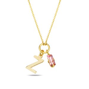SPES PEMBE GOLD SWAROVSKI Z HARF KOLYE - Görsel 1