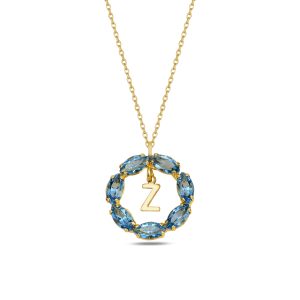 NEPTUN MAVİ GOLD SWAROVSKI Z HARF KOLYE - Görsel 1