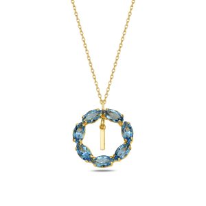 NEPTUN MAVİ GOLD SWAROVSKI I HARF KOLYE - Görsel 1