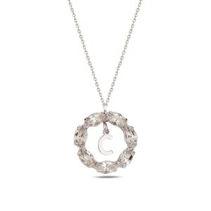 NEPTUN SILVER SWAROVSKI C HARF KOLYE - Görsel 1